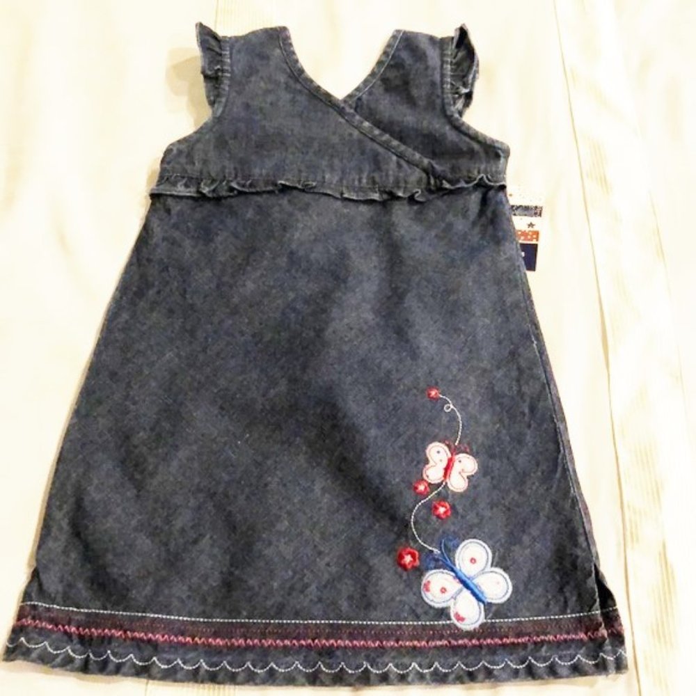Dress & diaper cover infant girls sz 18 months cotton blue denim Fun to the 4th